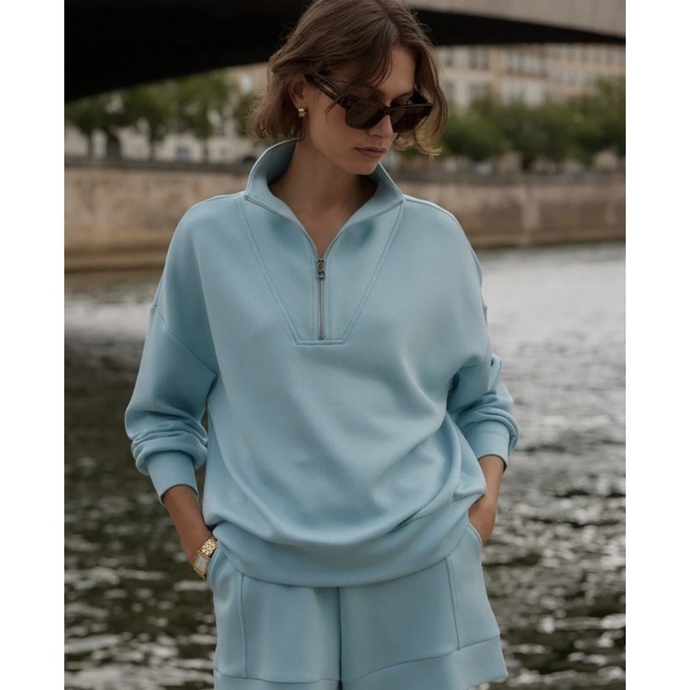 VARLEY Hawley Half Zip Sweat Double Soft Porcelain Blue Women's Small $148